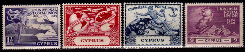 CYPRUS 1949, 10 Oct. 75th ANNIVERSARY of UPU, set, MH, CV +-R 155.00 view scans