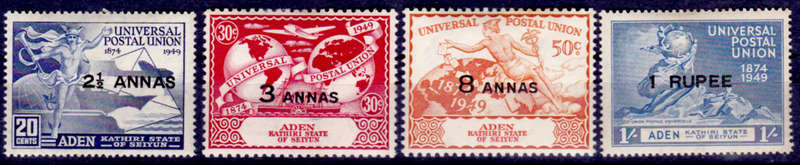 ADEN KATHIRI STATE OF SEIYUN 1949, 10 Oct, 75th ANNIV OF UPU, set, MH, +/-R 40.00, view scans