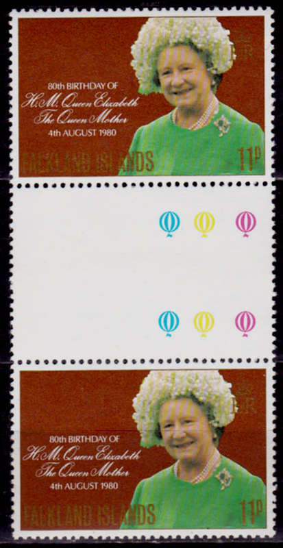 FALKLAND ISLANDS 1980, 4 Aug. 80th ANNIV BIRTH OF QE, single pair, MNH CV +/-R 30.00 view scans