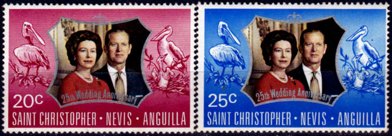 ST CHRISTOPHER NEVIS ANGUILLA 1972, 20 Nov. ROYAL SILVER WEDDING, set, MH CV +/-R 10.00 view scans