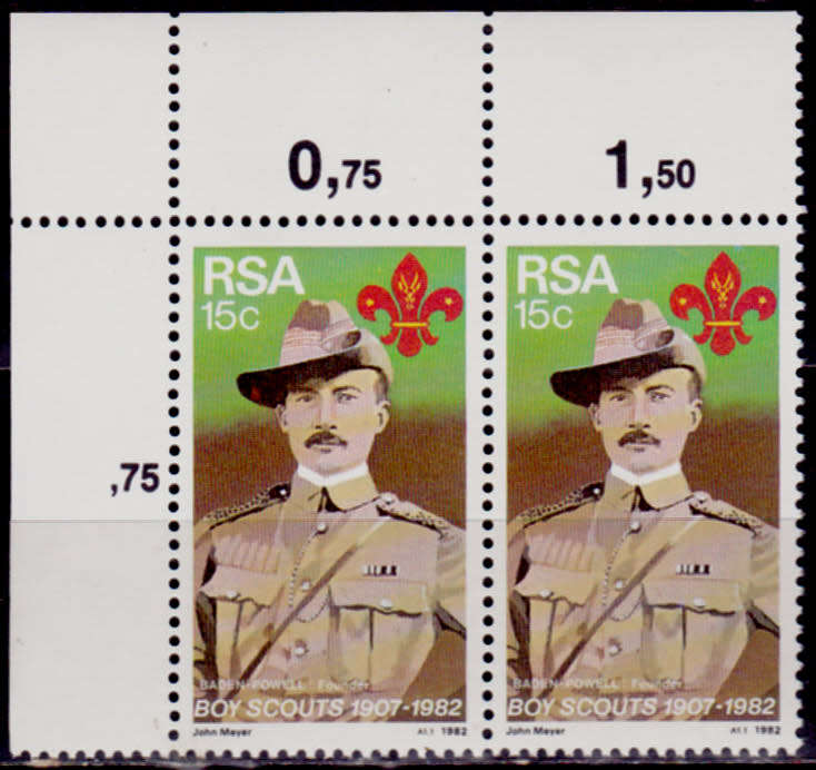 RSA 1982, 22 Feb. 75th ANNIV BOY SCOUT MOVEMENT, single pair, MNH, CV R 5.00 view scans