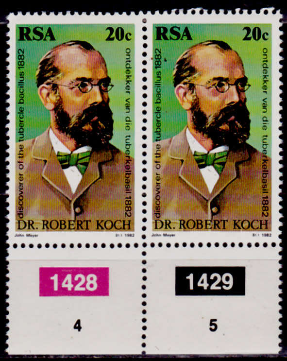 RSA 1982, 24 March. 100th ANNIV DISCOVERY of TB, single pair, MNH  CV R 5.00 view scans