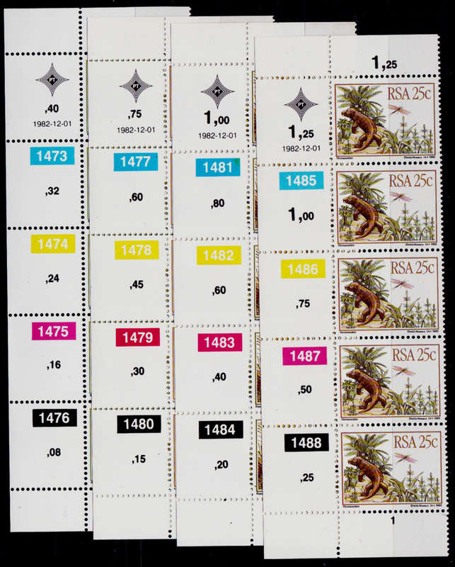 RSA 1982, 1 Dec. PREHISTORIC ANIMALS, set controls, MNH, CV R 50.00 view scans