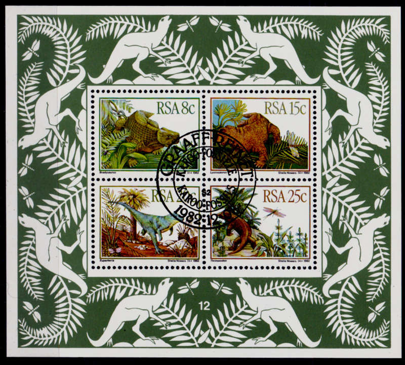 RSA 1982, 1 Dec. PREHISTORIC ANIMALS, minisheet, CTO, CV R ?? view scans
