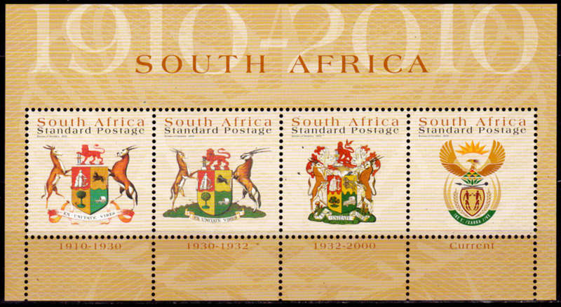 RSA 2010, 29 Oct. COAT OF ARMS - 100th ANNIV OF RSA, sheetlet, MNH, CV R 150.00 view scans