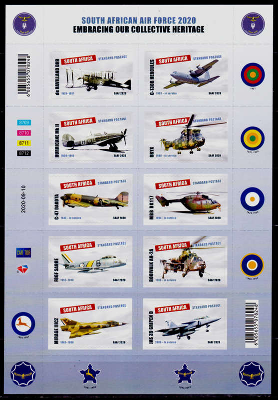 RSA 2020, 10 Sept. SA AIR FORCE, sheetlet, MNH, CV R 350.00 view scans