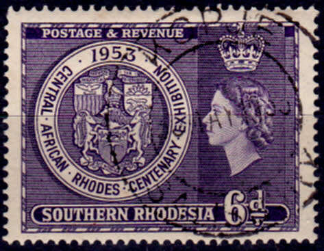 SOUTHERN RHODESIA 1953, 30 May. RHODES CENTENARY EXHIBITION, single, UH, CV R 20.00, view scans