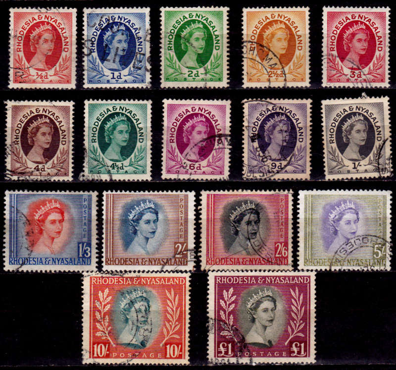 RHODESIA and NYASALAND 1954, 1 July - 1956. DEFINITIVE ISSUE, set, UH, CV R 1,048.00 view scan.