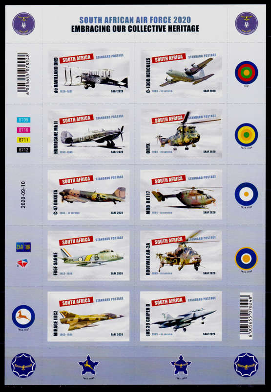 RSA 2020, 10 Sept. SA AIR FORCE, sheetlet, MNH, CV R 350.00 view scans