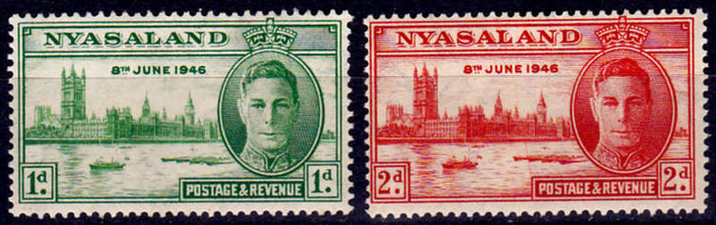 NYASALAND 1946, 16 Dec. END of WWII, set, MH, CV +/-R 10.00 view scans