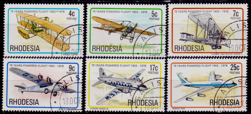 RHODESIA 1978, 18 Oct. 75th ANNIV OF POWERED FLIGHT, set, CTO, CV R ??, view scans