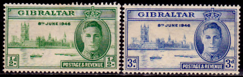 GIBRALTAR 1946, 12 Oct. PEACE, set, MH CV +/-R 15.00 view scans