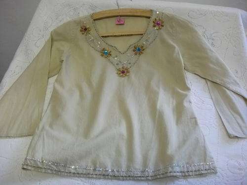 Beautiful Sea Shell Decorated 100% Cotton Girls Top 7-8 Years
