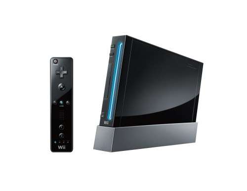 Nintendo Wii black console with Mario Bros and Islander loaded
