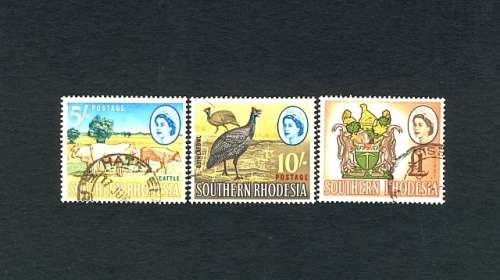 Southern Rhodesia. 1964 High Vakues 5s 10s £1. Used.