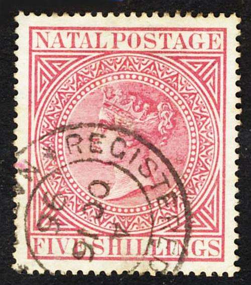 Natal. 1874-78. 5s rose. Used. SACC 76