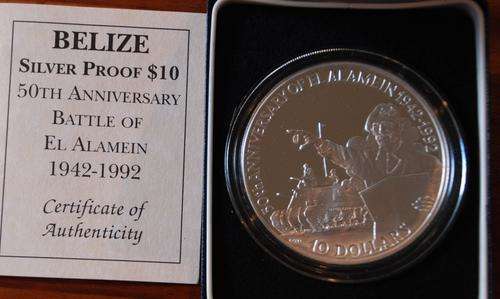 RARE RARE - 1992 Belize - 50th Anniv Battle of El Alamein $10 - Pure Silver .999, 5 (Oz) Ounce