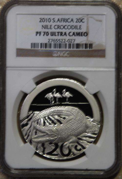WOW 2010 Silver SA 20c Nile Crocodile Silver Coin NGC Graded PF70UC