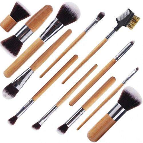 12Pcs Bamboo Handle Makeup Brushes Powder Foundation Eyeshadow Lip Brush Set