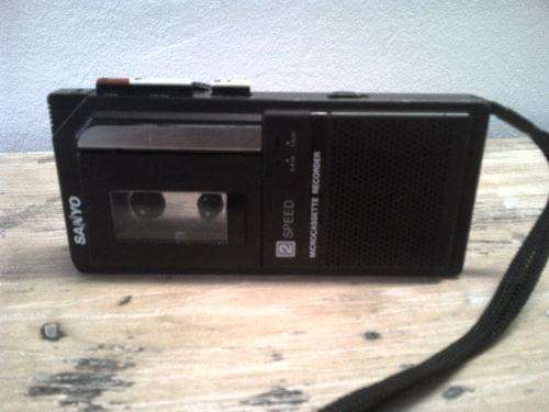 Vintage SANYO micro casette recorder with cassette and in working order