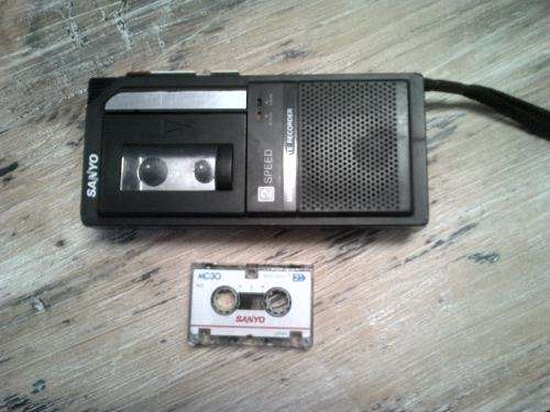 Vintage SANYO micro casette recorder with cassette and in working order