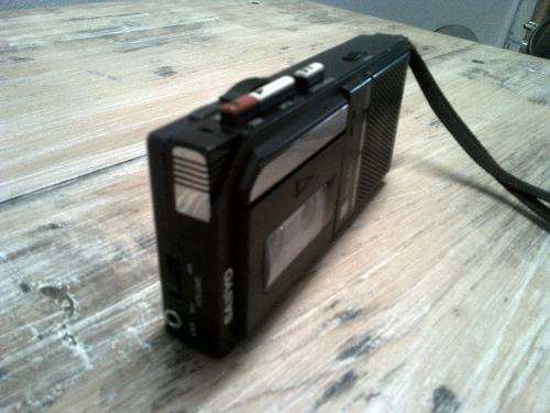 Vintage SANYO micro casette recorder with cassette and in working order