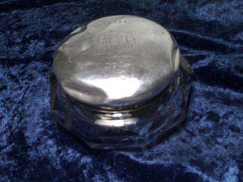 Antique 1918 glass powder bowl with solid silver lid