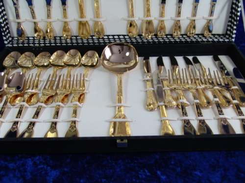 Vintage 61 - Piece 24ct Gold plated Cutlery Set  in original box- Italy. FREE SHIPPING