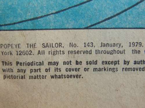Vintage Popeye The Sailor Comic Book. No.143, 1979