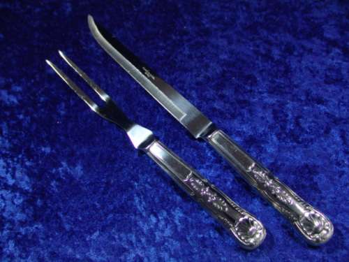 Vintage Queens Style Stainless Steel Carving Knife and Fork set from the 1970's