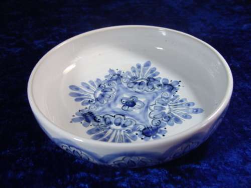 Vintage blue and white Glazed Bowl - hand painted
