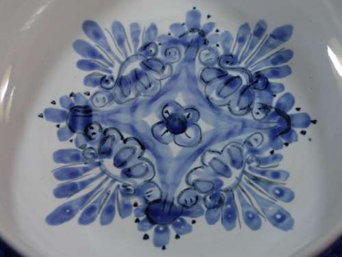 Vintage blue and white Glazed Bowl - hand painted