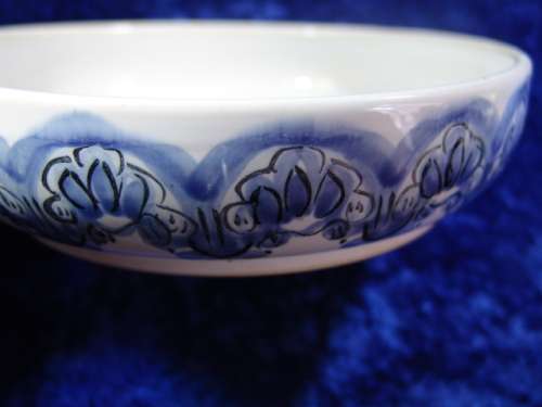 Vintage blue and white Glazed Bowl - hand painted