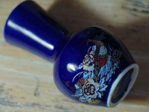 Set of three Vintage small Blue glazed Peacock Vases