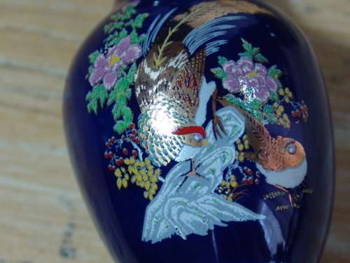 Set of three Vintage small Blue glazed Peacock Vases