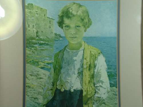 Professionally framed original water Painting of Boy with the sea in the background