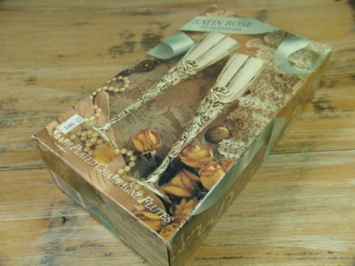 Vintage silver plated Champagne Flutes, Emess - satin rose by Godinger - mint in box