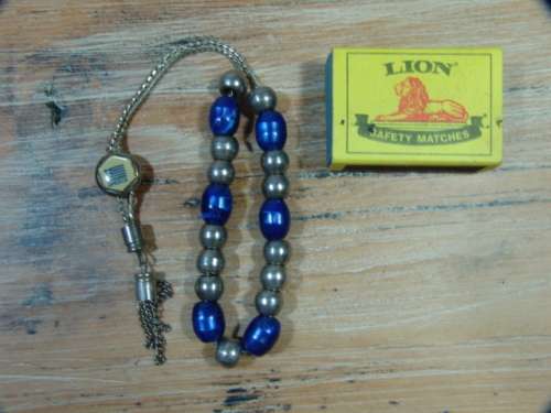 Vintage Blue and silver metal Beads on Silver Chain Necklace - Greece