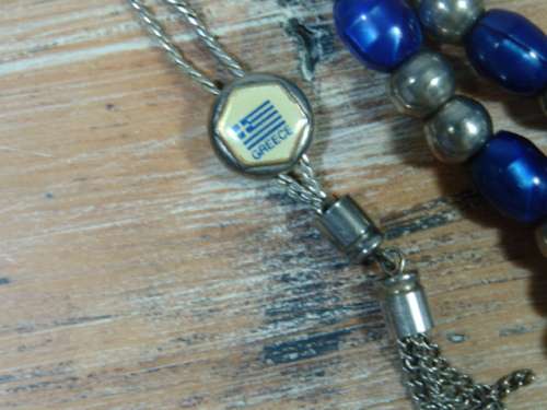Vintage Blue and silver metal Beads on Silver Chain Necklace - Greece