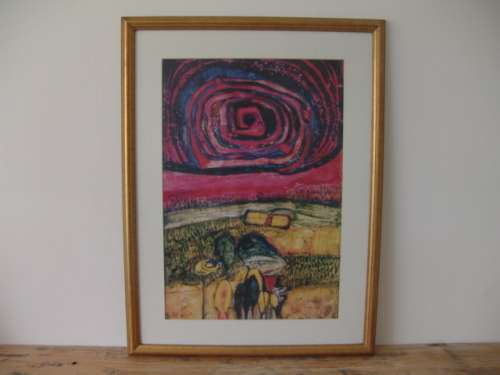 Vintage Abstract print in Glass and Framed - 1960's