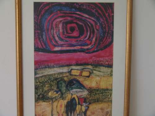 Vintage Abstract print in Glass and Framed - 1960's