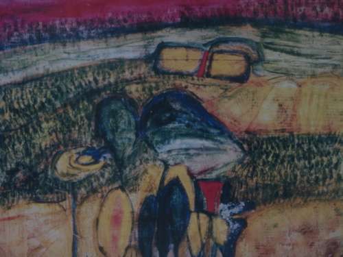 Vintage Abstract print in Glass and Framed - 1960's