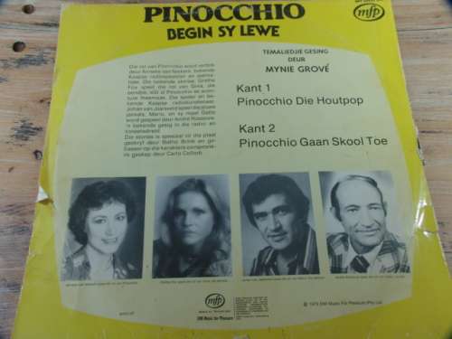 Pinocchio begin sy lewe. Afrikaans story LP with Mynie Grove - 1979