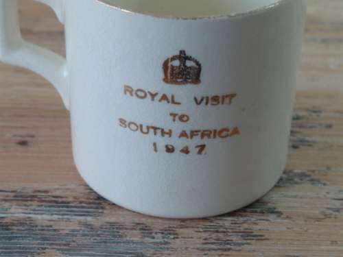 Vintage 1947 Royal visit to South Africa - porcelain collectors Cup - "Another crazy R1 start"