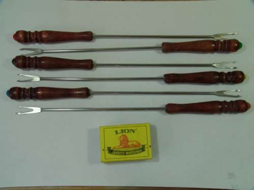 Set of 6 wooden handle vintage Fondue forks + 2 extra