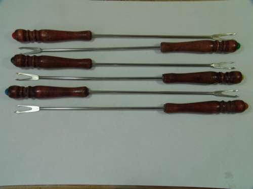 Set of 6 wooden handle vintage Fondue forks + 2 extra