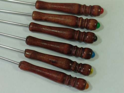 Set of 6 wooden handle vintage Fondue forks + 2 extra