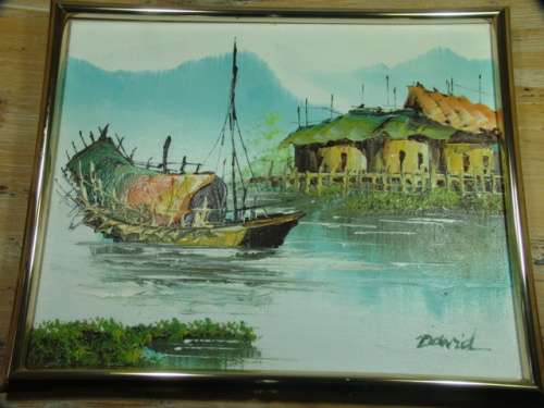 Vintage Original Oil on Board framed Painting by David 1972 - 20cm x 25cm