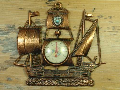 Vintage solid copper, ship shaped Thermometer souvenir - Kimberley 1871 - working