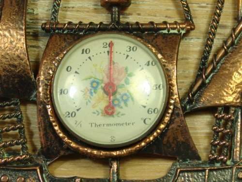 Vintage solid copper, ship shaped Thermometer souvenir - Kimberley 1871 - working